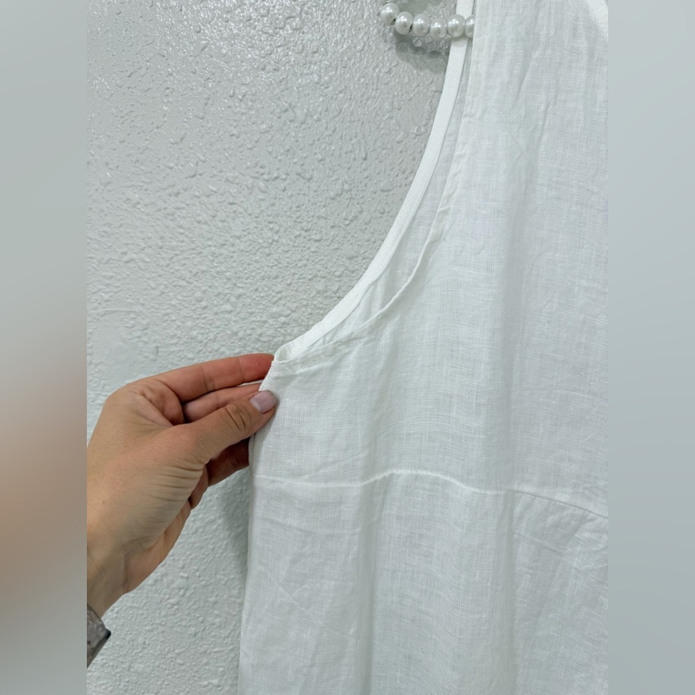 Valentina Naldi White Linen Dress L Made in Italy Boho Tiered Eyelet Midi - Picture 4 of 11
